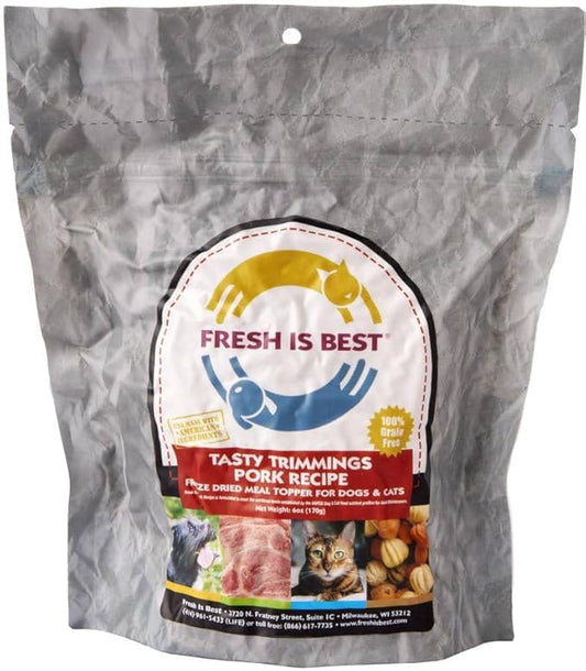 Fresh Is Best - Tasty Trimmings Freeze Dried Raw Meal Topper for Dogs & Cats - Pork, 6 Ounces
