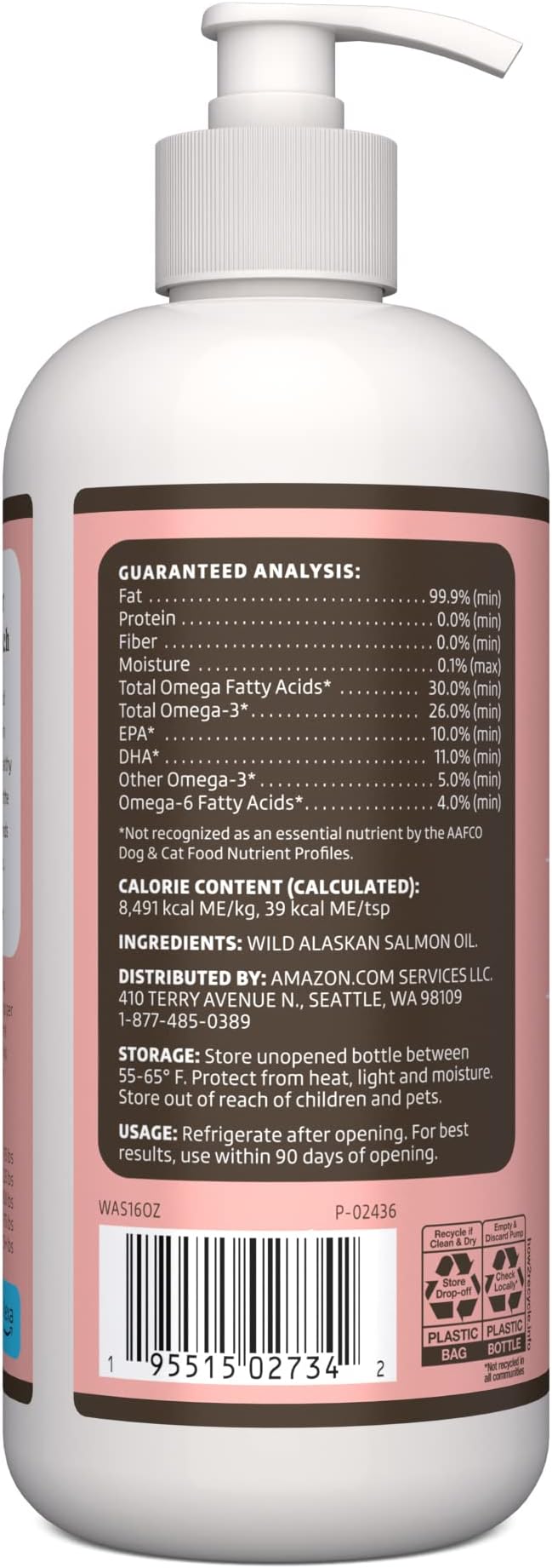 Amazon Brand - Wonder Bound Wild Alaskan Salmon Oil for Dog, Cat, 16 fl oz