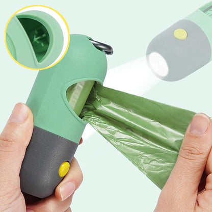 Dog Poop Bag Dispenser with Built-in LED Flashlight and Metal Clip for Leash, Pet Waste Bag Holder, Dog Walking Accessory (Mint Green)