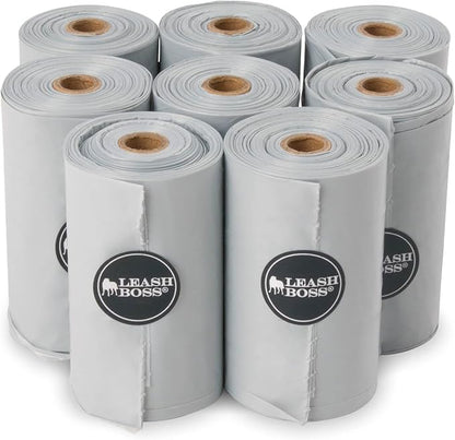 Leashboss Dog Poop Bags - 120 Bags, 8 Rolls Unscented Leak Proof Waste Bag Rolls (Gray, 8 Rolls)