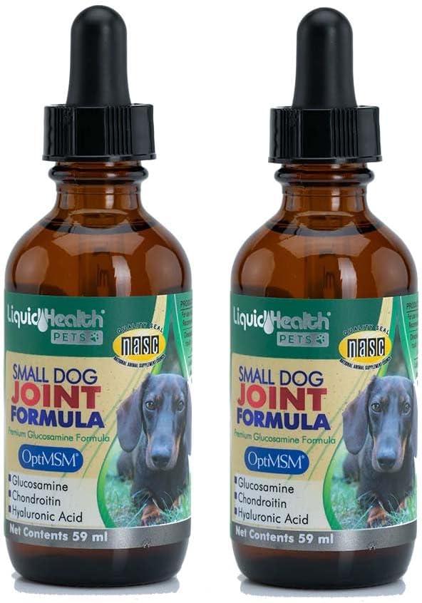 LIQUIDHEALTH 2 Oz Dog Glucosamine Drops Joint Juice, Chondroitin Hip and Joints Relief Vitamin Supplement Formula, Hyaluronic Acid - Small Dogs Canines Puppies - (2 Pack)