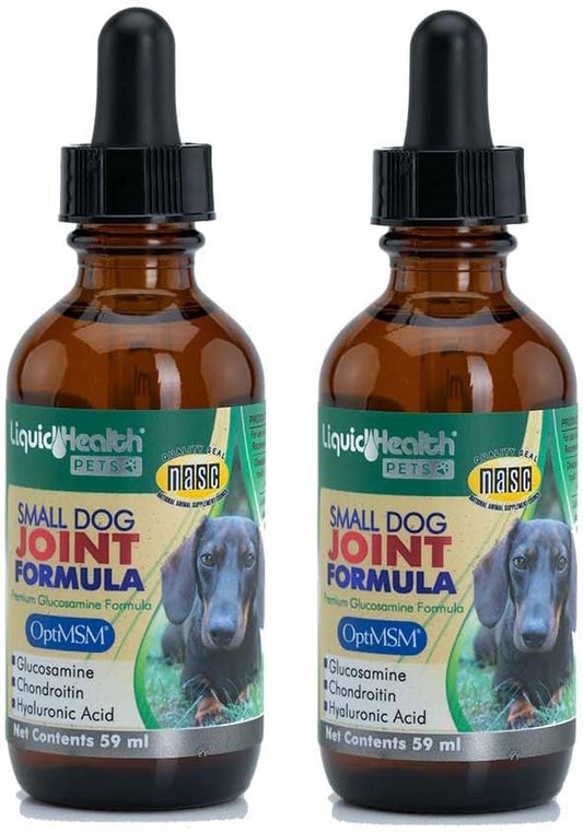 LIQUIDHEALTH 2 Oz Dog Glucosamine Drops Joint Juice, Chondroitin Hip and Joints Relief Vitamin Supplement Formula, Hyaluronic Acid - Small Dogs Canines Puppies - (2 Pack)