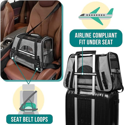 PetAmi Airline Approved Pet Carrier for Cat, Soft Sided Dog Carrier for Small Dogs, Cat Travel Supplies Accessories for Indoor Cats, Ventilated Pet Carrying Bag Medium Large Kitten Puppy, Small Gray