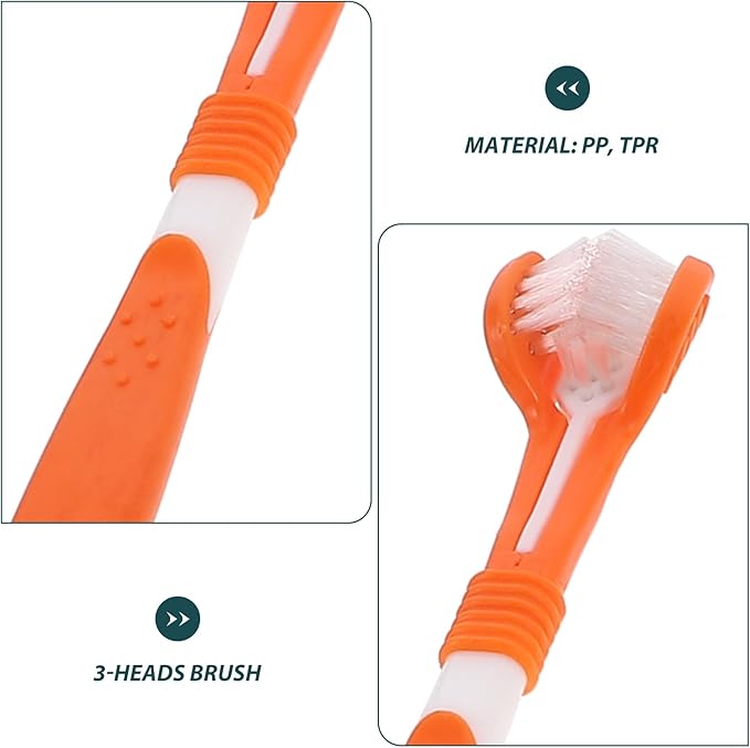 POPETPOP 5pcs 3-Sided Dog Toothbrush Cat Teeth Cleaning Brush Handle Toothbrushes Dental Care for Pets Puppy Kitten