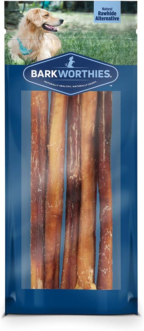 Barkworthies Odor-Free 12 inch Bully Sticks | 5 Pack | All-Natural Dog Chews - Highly Digestible, Premium Rawhide Alternative Dog Treats, Promotes Dental Health
