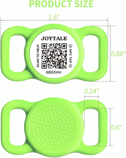 Joytale [ NO APP Required ] Silent Silicone QR Code Dog Tag, Slide On Dog Tags for 3/8-5/8 Inch Wide Collars or Vest, NFC Pet Online Profile, Scan QR to Send Location Alert Email, Green, S