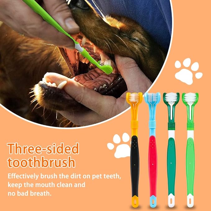 Dog Toothbrush Finger Set, Canine Toothbrush Kit for Dental Care with 3 Silicone Finger Brush - 3 Sided Pet Tooth Brush for Dogs and Cats Teeth Cleaning