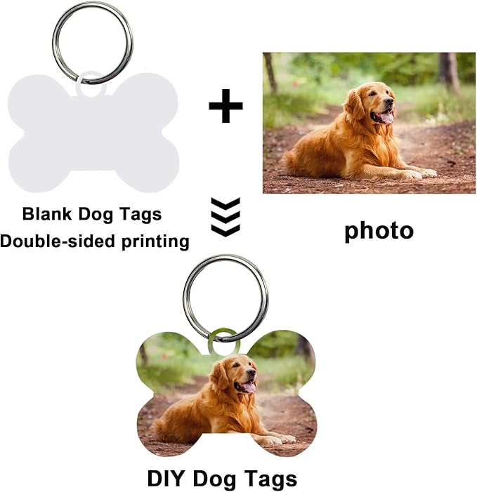 50 Pcs Sublimation Blank Dog Tags Bone Shaped DIY Double Sided Aluminum Dog ID Tags Bone Shaped Pet Name Tags Dog Collar Tags with Dogs and Cats