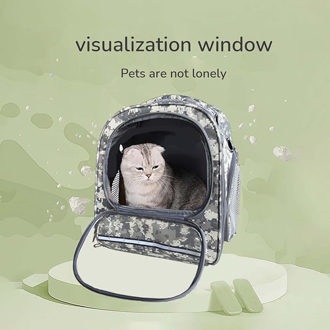 Cat Backpack Carrier for Cats and Small Dogs, Breathable Cat Bubble Backpack, Airline Approved Pet Travel Carrier for Hiking Camping & Outdoor(CamoGrey)