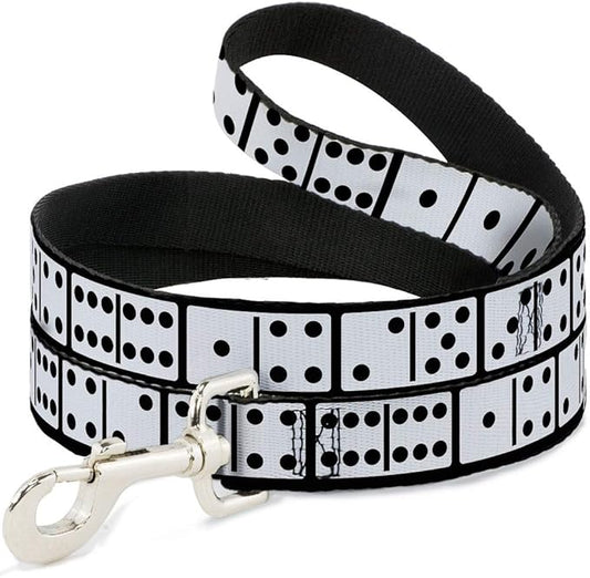 Dog Leash Dominoes Black White Black 6 Feet Long 0.5 Inch Wide