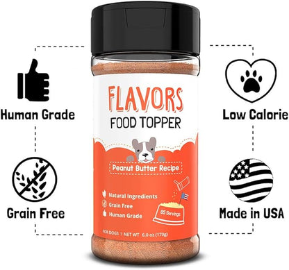 Flavors Food Topper and Gravy for Dogs - Peanut Butter Recipe, 6.0 oz. - Human Grade, Grain Free - Perfect Kibble Seasoning and Treat Mix for Picky Dog or Puppy