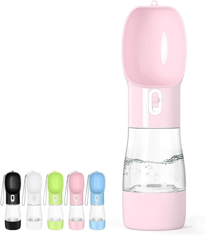 Outdoor Dog Water Bottle Dispenser - Leak Proof Water Bottle for dogs On The Go with Food Container Multifunctional Travel Dog Water Bottle（Pink）