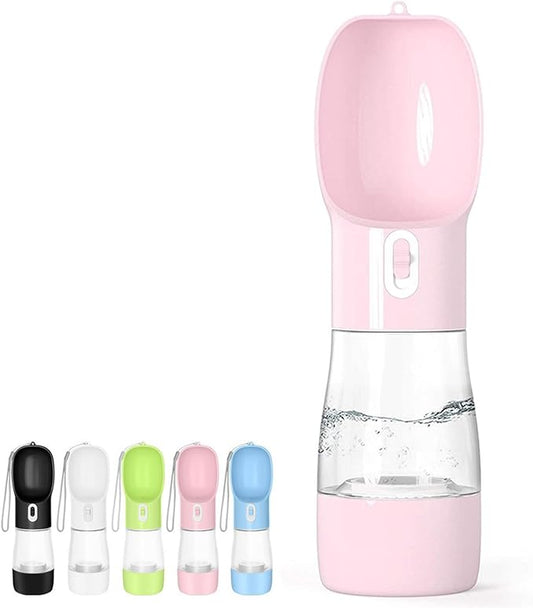 Outdoor Dog Water Bottle Dispenser - Leak Proof Water Bottle for dogs On The Go with Food Container Multifunctional Travel Dog Water Bottle（Pink）