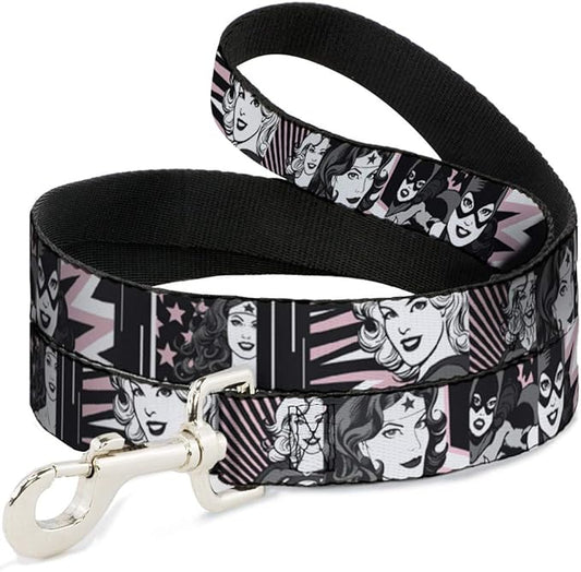 Buckle-Down Dog Leash Batgirl Wonder Woman Supergirl Retro Panels Black Pink White Available in Different Lengths and Widths for Small Medium Large Dogs and Cats, Multicolor, DL-6FT-WSG005-N