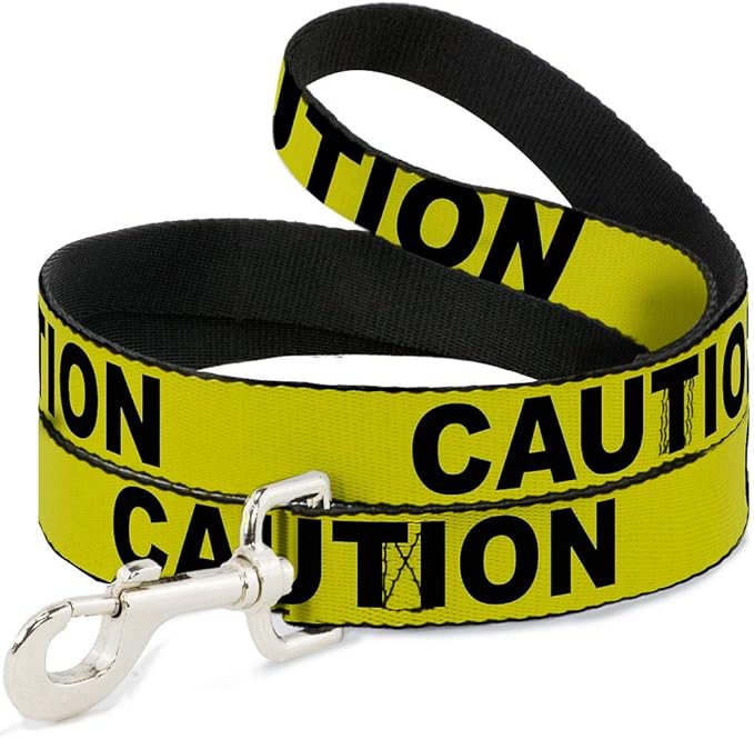 Buckle-Down Dog Leash Caution Yellow Black 4 Feet Long 1.5 Inch Wide, Multicolor
