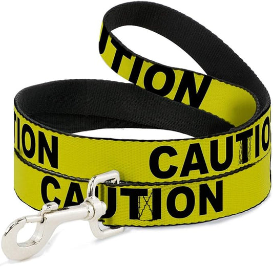 Buckle-Down Dog Leash Caution Yellow Black 4 Feet Long 1.5 Inch Wide, Multicolor