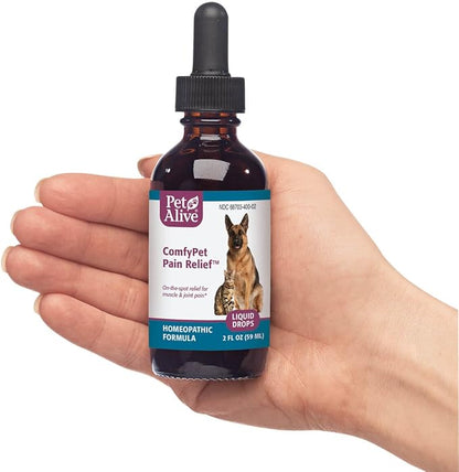 PetAlive ComfyPet Pain Relief - Natural Homeopathic Formula for Minor Aches and Pains in Dogs and Cats - Temporarily Reduces Minor Discomfort in The Muscles and Joints - 59 mL