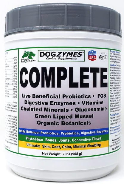 Dogzymes Complete - Probiotics, Prebiotics, Glucosamine, Chondroitin, MSM and Hyaluronic Acid, complete skin and coat care (2 pound)