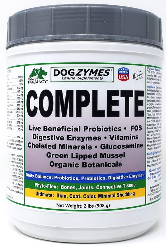 Dogzymes Complete - Probiotics, Prebiotics, Glucosamine, Chondroitin, MSM and Hyaluronic Acid, complete skin and coat care (2 pound)