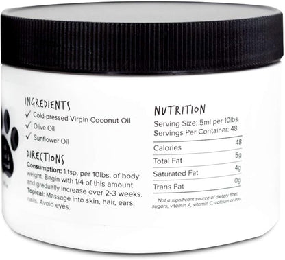 Coconut Paws, Organic Dog Essentials, with Coconut Oil, Olive Oil and Sunflower Oil, for Dog’s Skin, Hair, Ears, Teeth, and Nails, Dog Paw Balm and Nose Balm, 8 fl oz