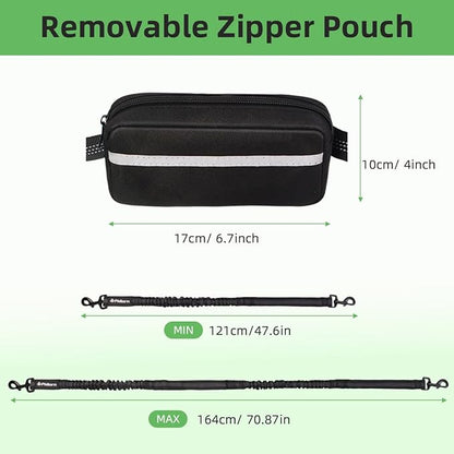 Philorn Hands Free Dog Leash with Pouch, Adjustable Waist Leash for Dog Walking, Running Leash for Medium Large dogs, Waist Dog Leash with Dual Handles and Durable Bungee for Jogging Hiking (Black)