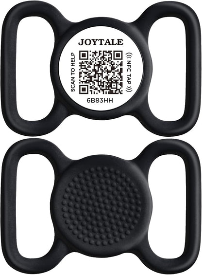 Joytale [ NO APP Required ] Silent Silicone QR Code Dog Tag, Slide On Dog Tags for 1.2-1.6Inch Wide Collars or Vest, NFC Pet Online Profile, Scan QR to Send Location Alert Email, Black, L
