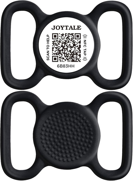 Joytale [ NO APP Required ] Silent Silicone QR Code Dog Tag, Slide On Dog Tags for 1.2-1.6Inch Wide Collars or Vest, NFC Pet Online Profile, Scan QR to Send Location Alert Email, Black, L