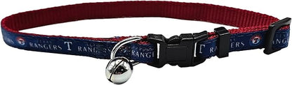 MLB CAT Collar Texas Rangers Satin Cat Collar Baseball Team Collar for Dogs & Cats. A Shiny & Colorful Cat Collar with Ringing Bell Pendant