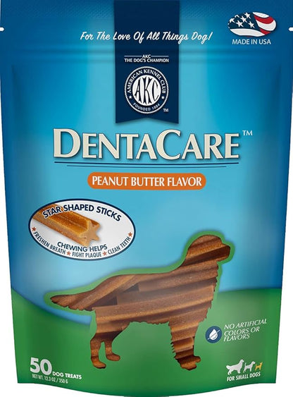 American Kennel Club Dentacare Small Breed Peanut Butter Flavor Dental Dog Treats, Naturally Flavored, 50 Count