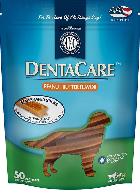 American Kennel Club Dentacare Small Breed Peanut Butter Flavor Dental Dog Treats, Naturally Flavored, 50 Count