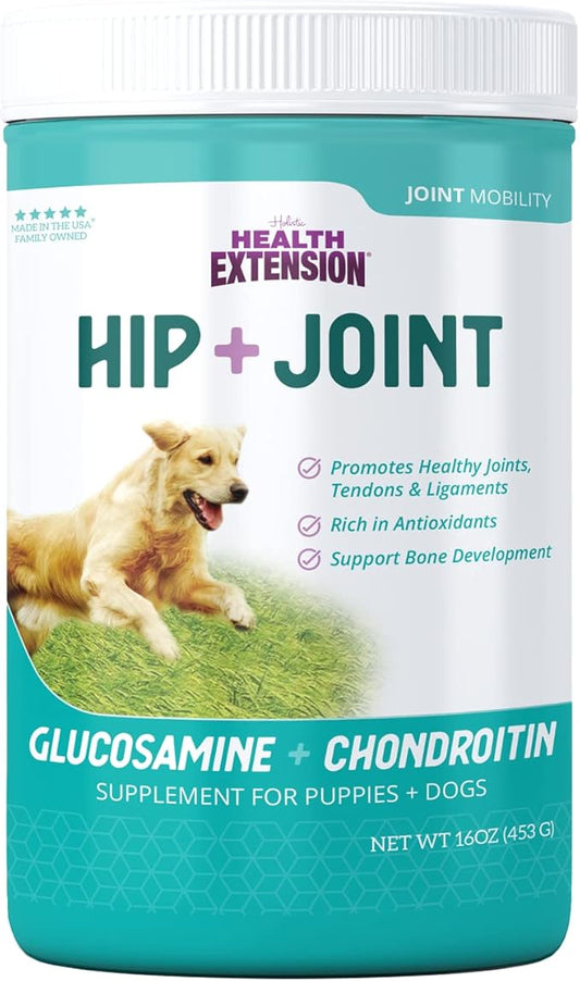 Health Extension Chondroitin with Glucosamine for Dog, Arthritis Pain Relief Vitamin, Joint & Hip Supplement Cheese Flavored Powder, Suitable for All Types of Puppies & Dogs, (16 Oz / 454 g)