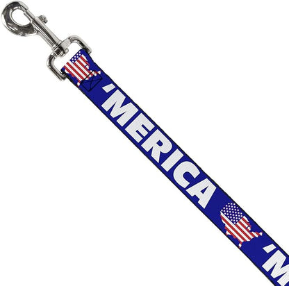 Dog Leash Merica USA Silhouette Blue White Us Flag 4 Feet Long 1.0 Inch Wide