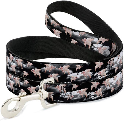 Dog Leash Flying Pigs Black White Pink 6 Feet Long 0.5 Inch Wide