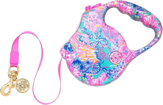 Lilly Pulitzer 16 Foot Retractable Dog Leash with Brake, Long Walking Lead Holds Pets Up to 90 Pounds, Splendor in The Sand