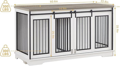 61'' Double Dog Crate Furniture for 2 Dogs, Large Double Dog Kennel Furniture TV Stand, Heavy Duty Dog Crate, Furniture Style Dog Crate End Table, Wood Crates for Dogs Kennel Indoor