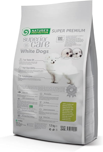 Nature's Protection Superior Care White Dogs Grain-Free Dry Dog Food for Junior Light Coated Dogs, White Fish, 3.3 lbs.