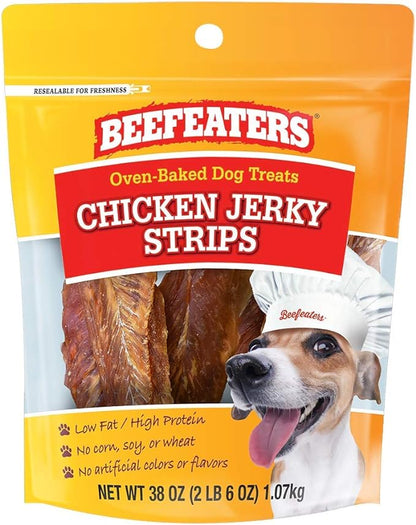 Beefeaters Dog Treats - Chicken Jerky Strips 38oz | Dog Food 100% Real Chicken Breast | Grain-Free, No Additives | Dog Trainig Treats & Healthy Growth | Allergy-Friendly