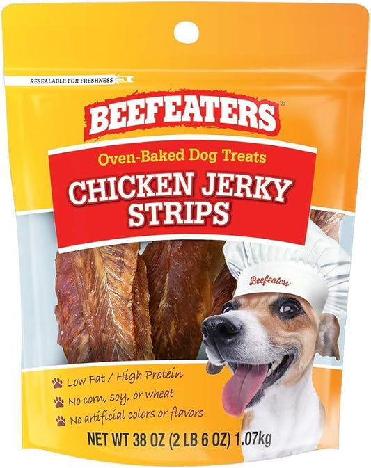 Beefeaters Dog Treats - Chicken Jerky Strips 38oz | Dog Food 100% Real Chicken Breast | Grain-Free, No Additives | Dog Trainig Treats & Healthy Growth | Allergy-Friendly