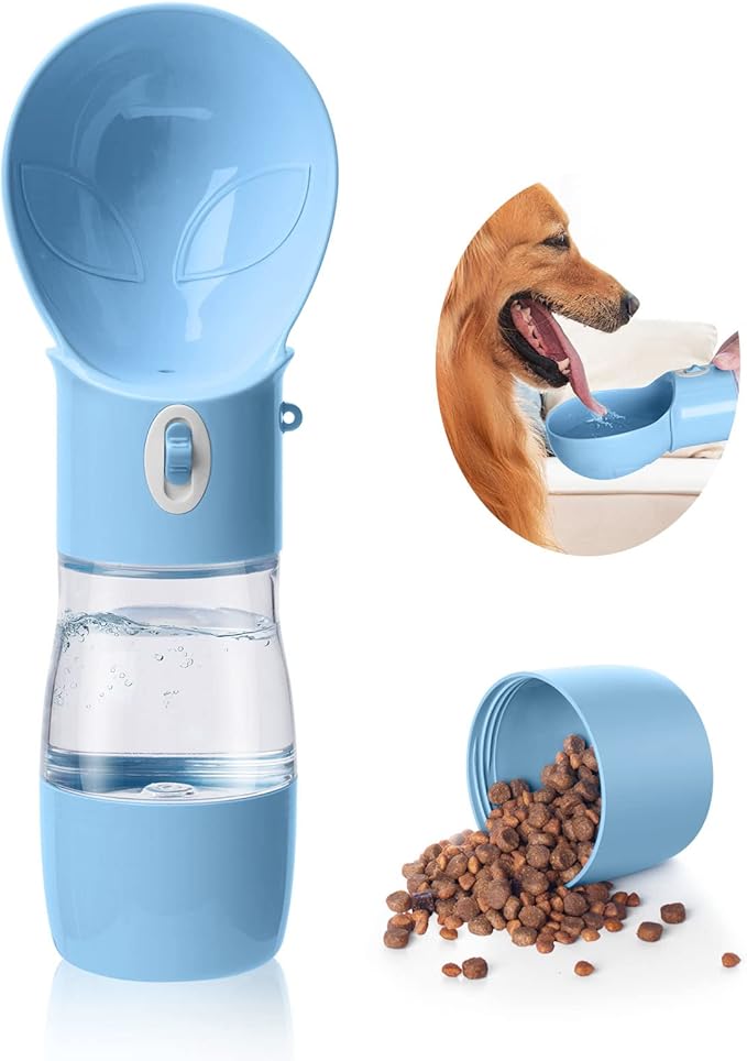 Dog Water Bottle - Dishwasher Safe Material Multifunctional Portable Dog Water Bottle with Food Container Dog Water Bottle Suitable for Outdoor Activities Walking Hiking and Camping(Blue)