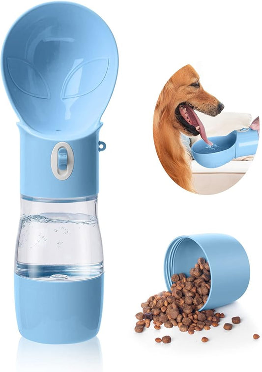 Dog Water Bottle - Dishwasher Safe Material Multifunctional Portable Dog Water Bottle with Food Container Dog Water Bottle Suitable for Outdoor Activities Walking Hiking and Camping(Blue)