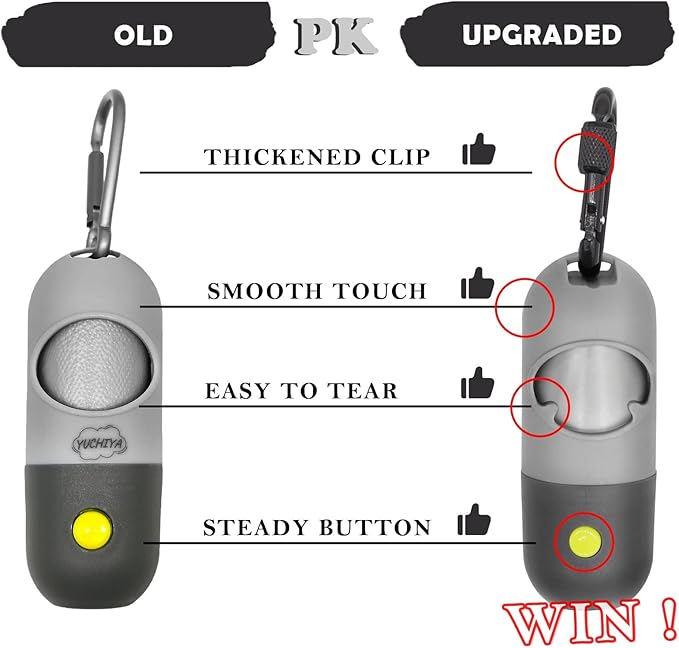 Dog Poop Bag Dispenser with Flashlight|Dog Poop Bag Holder with Leash Clip|Hands-Free Leash Poop Bag Holder with Straps and 1 Roll Dog Waste Bags (Gray)