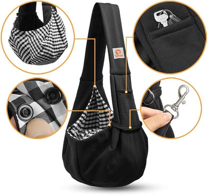 Tomkas Dog Sling Carrier for Small Dogs Puppy (Black, Unajustable Strap & Classic Pocket)