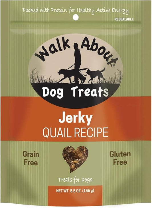 WA10050, Dog Jerky Treats, Grain-Free, Gluten-Free, Single Source Protein, Quail Recipe, Resealable Pouch, 5.5 Ounces