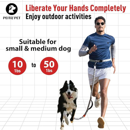 Hands Free Dog Leash Waist Leash for Dog Walking Bungee Leash Dog Running Belt for Small & Medium Dogs, 10-50 lbs Fanny Pack for Walker Hiking Jogging…