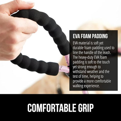 Gorilla Grip Heavy Duty Dog Leash, Soft Handle, Strong Reflective Rope for Night Pet Walking, Small Medium Large Animals, Durable Puppy Training Leashes, Rotating Metal Clip, Waste Bag Dispenser, Pink