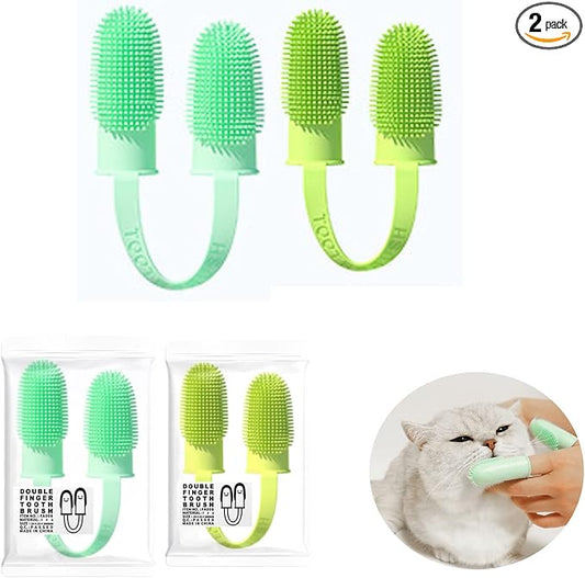 2 Pack Dog & Cat Toothbrush, Finger Toothbrush Kit,135ºSurround Fine Soft Bristles,Double-Finger Toothbrush Dental Care, Easy Teeth Cleaning for Dogs,Puppies, Cats and Small Pets