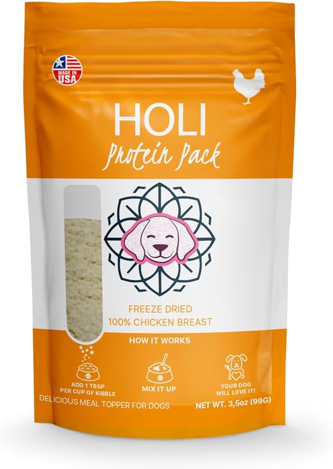 HOLI Freeze Dried Chicken Dog Food Topper - Single Ingredient, Human-Grade Lean Chicken Breast - Dog Food Flavor Enhancer for Picky Dogs – 100% All Natural - 3.5oz