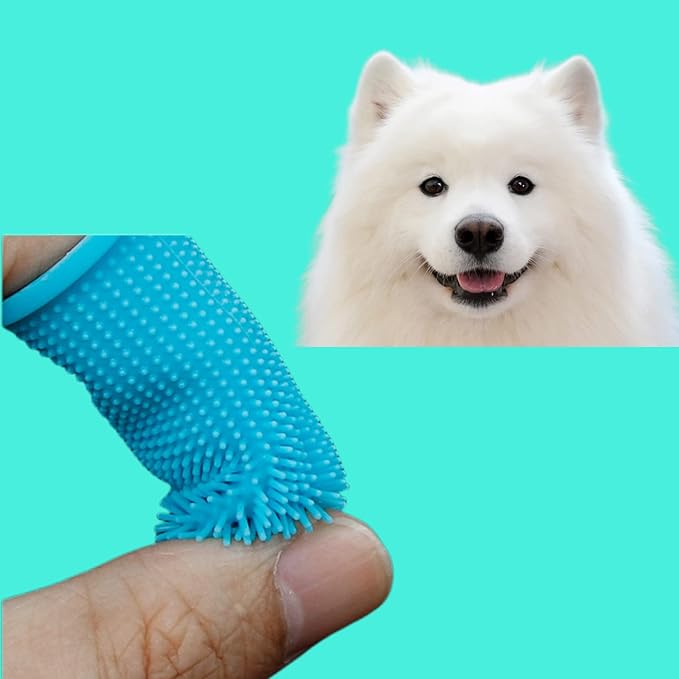 360º Dog Fingerbrush Toothbrush Kit (4-Pack) Ergonomic Design, Full Surround Bristles For Easy Teeth Cleaning, Dental Care For Puppies, Cats And Small Large Breed Pets, Blue Orange Pink Light Blue
