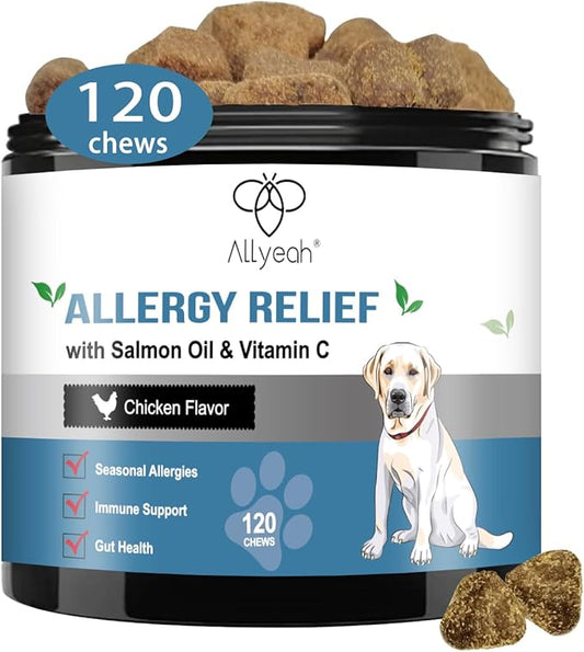 Dog Allergy Chews Relief, Dogs Itching Skin Relief Treat, Dog Anti-Itch, Skin Irritation & Licking Itchy Paws, Dry Skin & Hot Spots, Skin and Coat Supplement Seasonal Allergies Treatment Canine Care