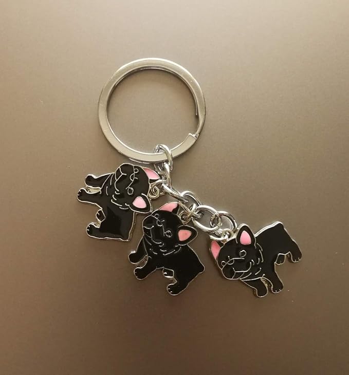 Dog Keychain, Pet Pendant Key-ring, Cute Puppy ID Tags Metal Key Ring Christmas Gifts for Dog Lover (French Bulldog Black)